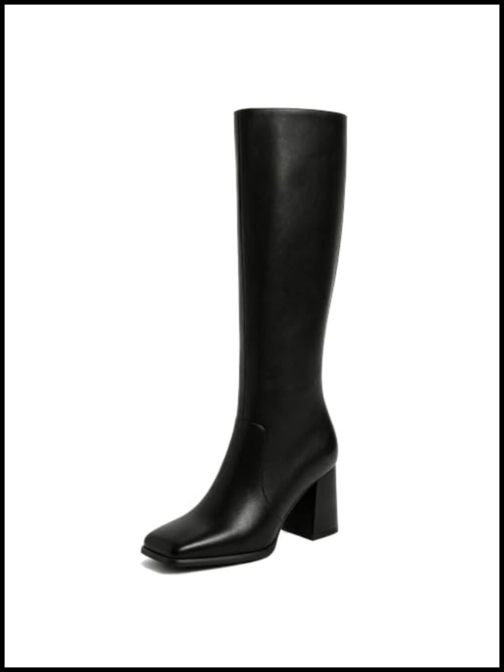 Square Toe Knee High Boots Chunky Heel Faux Leather Women's Tall Boots